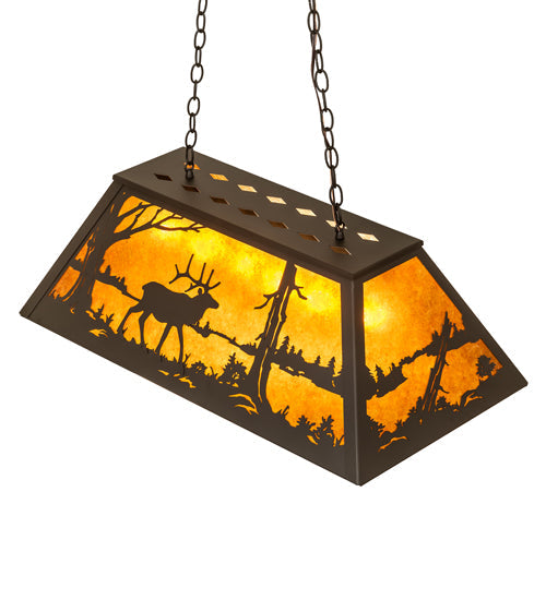Meyda Lighting Elk at Lake 33" 6-Light Oil Rubbed Bronze Island Pendant Light With Amber Mica Shade Glass