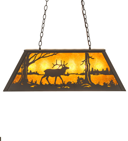 Meyda Lighting Elk at Lake 33" 6-Light Oil Rubbed Bronze Island Pendant Light With Amber Mica Shade Glass