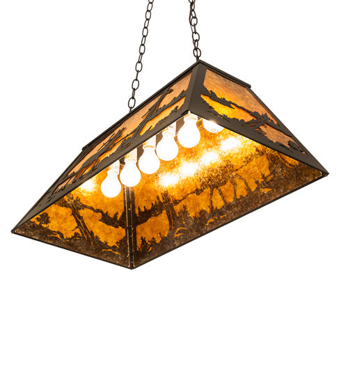 Meyda Lighting Elk at Lake 33" 6-Light Oil Rubbed Bronze Island Pendant Light With Amber Mica Shade Glass