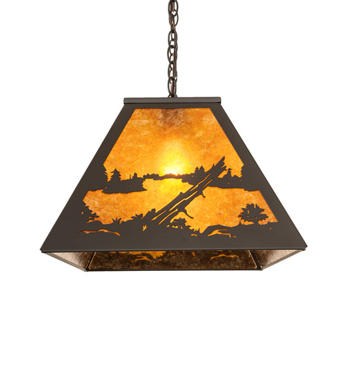 Meyda Lighting Elk at Lake 33" 6-Light Oil Rubbed Bronze Island Pendant Light With Amber Mica Shade Glass