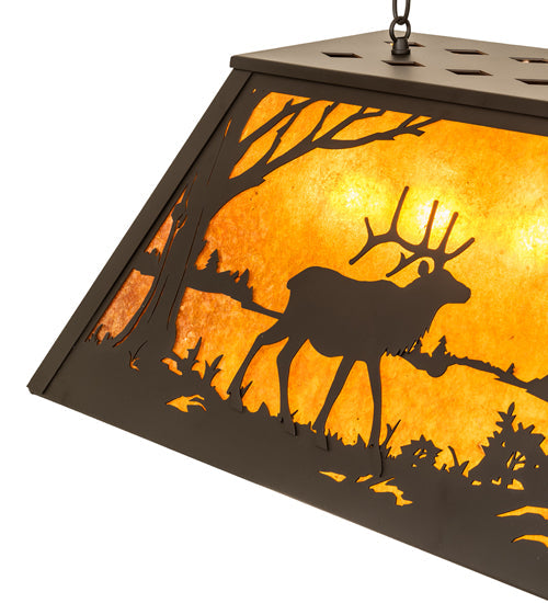Meyda Lighting Elk at Lake 33" 6-Light Oil Rubbed Bronze Island Pendant Light With Amber Mica Shade Glass