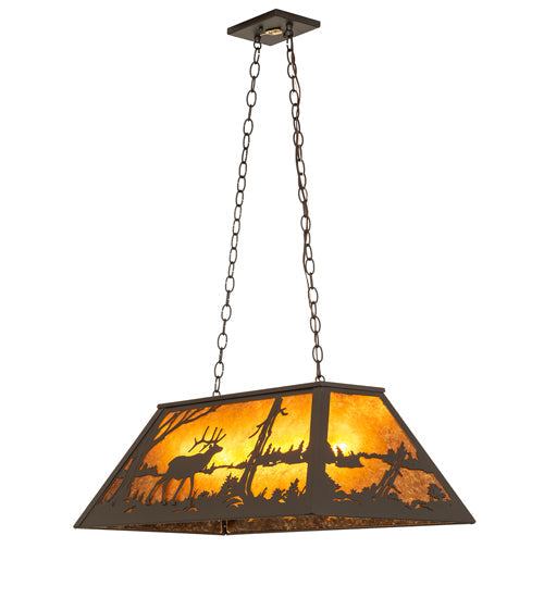 Meyda Lighting Elk at Lake 33" 6-Light Oil Rubbed Bronze Island Pendant Light With Amber Mica Shade Glass