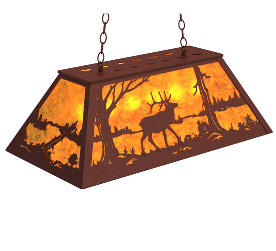 Meyda Lighting Elk at Lake 33" 6-Light Rust Island Pendant Light With Amber Mica Shade Glass