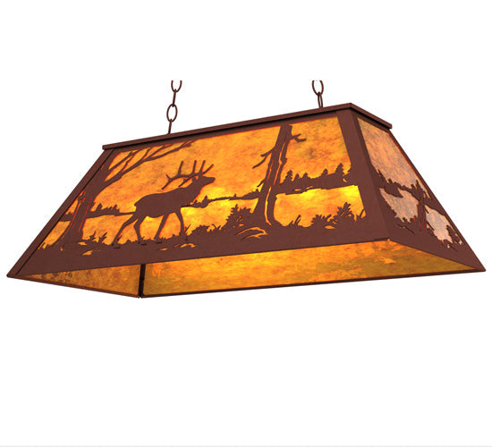 Meyda Lighting Elk at Lake 33" 6-Light Rust Island Pendant Light With Amber Mica Shade Glass