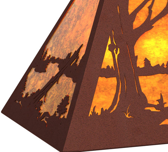 Meyda Lighting Elk at Lake 33" 6-Light Rust Island Pendant Light With Amber Mica Shade Glass