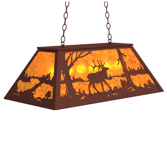 Meyda Lighting Elk at Lake 33" 6-Light Rust Island Pendant Light With Amber Mica Shade Glass