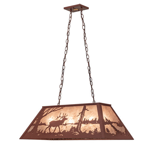 Meyda Lighting Elk at Lake 33" 6-Light Rust Island Pendant Light With Silver Mica Shade Glass
