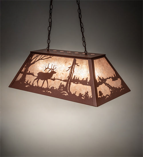 Meyda Lighting Elk at Lake 33" 6-Light Rust Island Pendant Light With Silver Mica Shade Glass