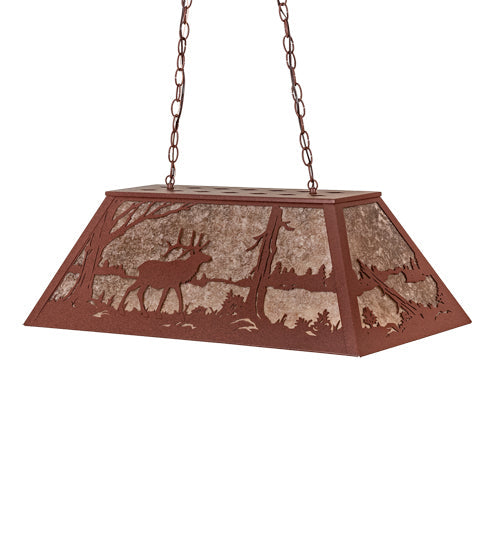 Meyda Lighting Elk at Lake 33" 6-Light Rust Island Pendant Light With Silver Mica Shade Glass