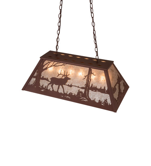 Meyda Lighting Elk at Lake 33" 6-Light Rust Island Pendant Light With Silver Mica Shade Glass