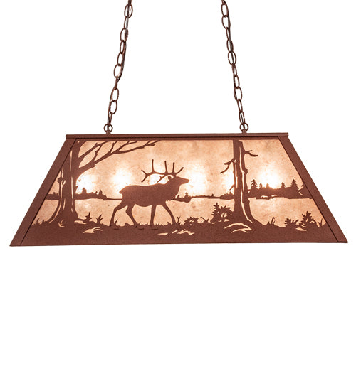 Meyda Lighting Elk at Lake 33" 6-Light Rust Island Pendant Light With Silver Mica Shade Glass