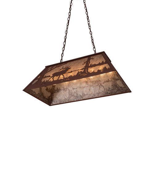 Meyda Lighting Elk at Lake 33" 6-Light Rust Island Pendant Light With Silver Mica Shade Glass