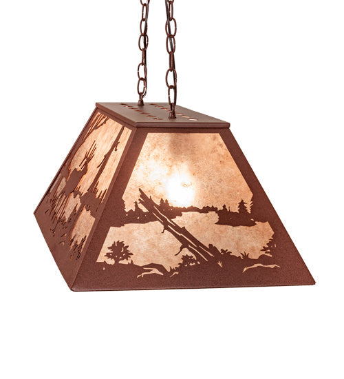 Meyda Lighting Elk at Lake 33" 6-Light Rust Island Pendant Light With Silver Mica Shade Glass
