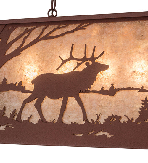 Meyda Lighting Elk at Lake 33" 6-Light Rust Island Pendant Light With Silver Mica Shade Glass