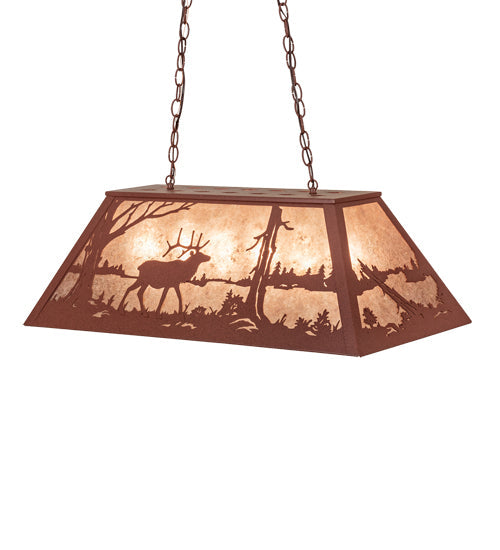 Meyda Lighting Elk at Lake 33" 6-Light Rust Island Pendant Light With Silver Mica Shade Glass