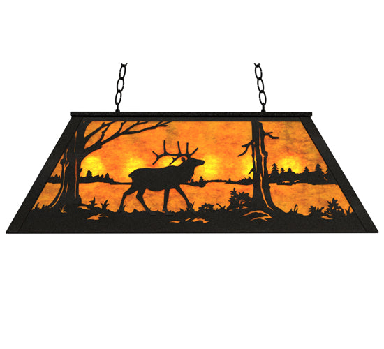 Meyda Lighting Elk at Lake 33" 6-Light Textured Black Island Pendant Light With Amber Mica Shade Glass