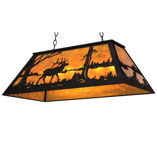 Meyda Lighting Elk at Lake 33" 6-Light Textured Black Island Pendant Light With Amber Mica Shade Glass
