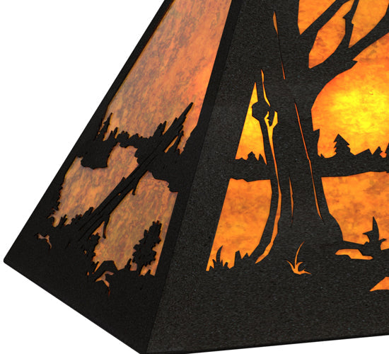Meyda Lighting Elk at Lake 33" 6-Light Textured Black Island Pendant Light With Amber Mica Shade Glass