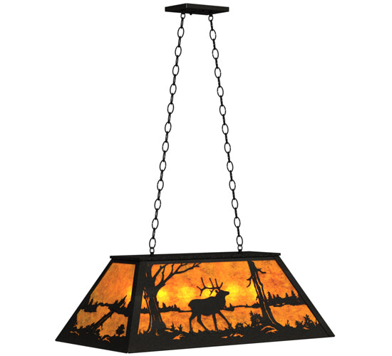 Meyda Lighting Elk at Lake 33" 6-Light Textured Black Island Pendant Light With Amber Mica Shade Glass