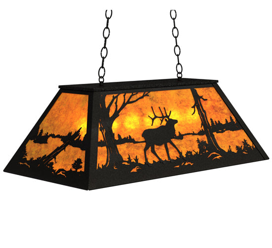 Meyda Lighting Elk at Lake 33" 6-Light Textured Black Island Pendant Light With Amber Mica Shade Glass