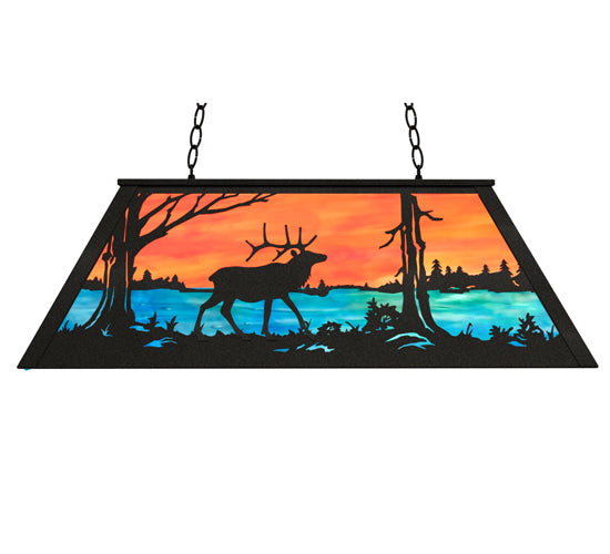 Meyda Lighting Elk at Lake 33" 6-Light Textured Black Island Pendant Light With Orange & Blue Green Art Shade Glass