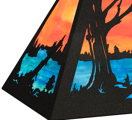 Meyda Lighting Elk at Lake 33" 6-Light Textured Black Island Pendant Light With Orange & Blue Green Art Shade Glass