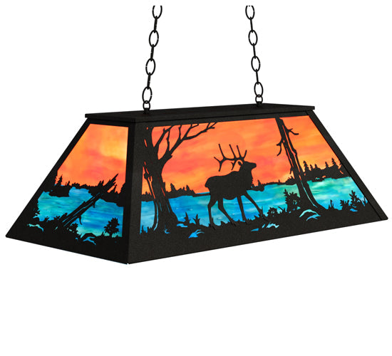 Meyda Lighting Elk at Lake 33" 6-Light Textured Black Island Pendant Light With Orange & Blue Green Art Shade Glass