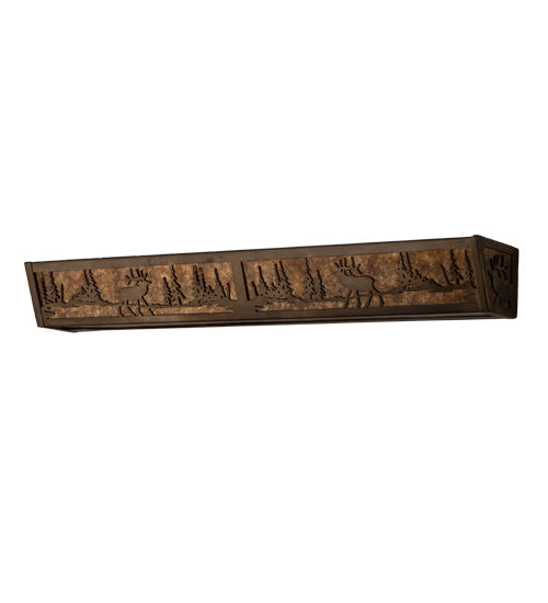 Meyda Lighting Elk at Lake 36" 6-Light Antique Copper Vanity Light With Amber Mica Shade Glass