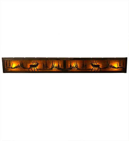 Meyda Lighting Elk at Lake 36" 6-Light Antique Copper Vanity Light With Amber Mica Shade Glass