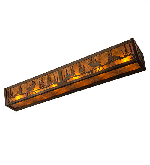 Meyda Lighting Elk at Lake 36" 6-Light Antique Copper Vanity Light With Amber Mica Shade Glass