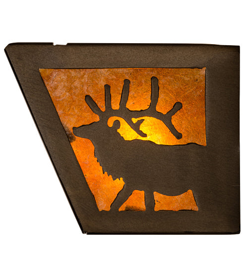 Meyda Lighting Elk at Lake 36" 6-Light Antique Copper Vanity Light With Amber Mica Shade Glass