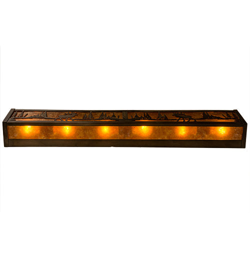 Meyda Lighting Elk at Lake 36" 6-Light Antique Copper Vanity Light With Amber Mica Shade Glass