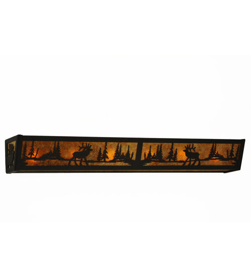 Meyda Lighting Elk at Lake 36" 6-Light Dark Roast Vanity Light With Amber Mica Shade Glass