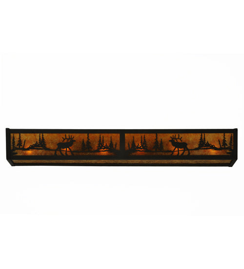 Meyda Lighting Elk at Lake 36" 6-Light Dark Roast Vanity Light With Amber Mica Shade Glass