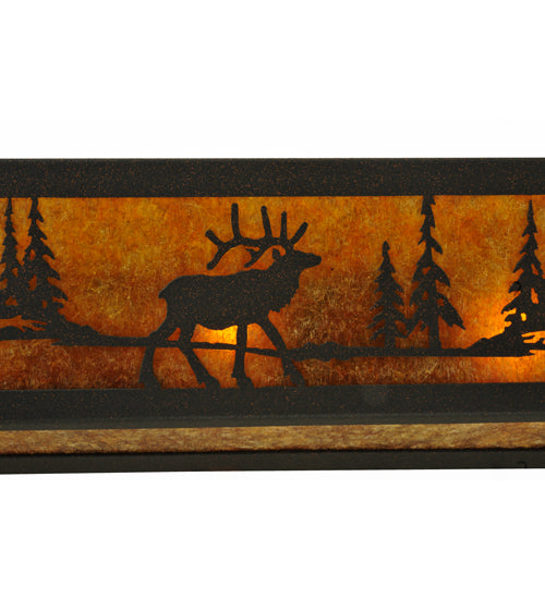 Meyda Lighting Elk at Lake 36" 6-Light Dark Roast Vanity Light With Amber Mica Shade Glass