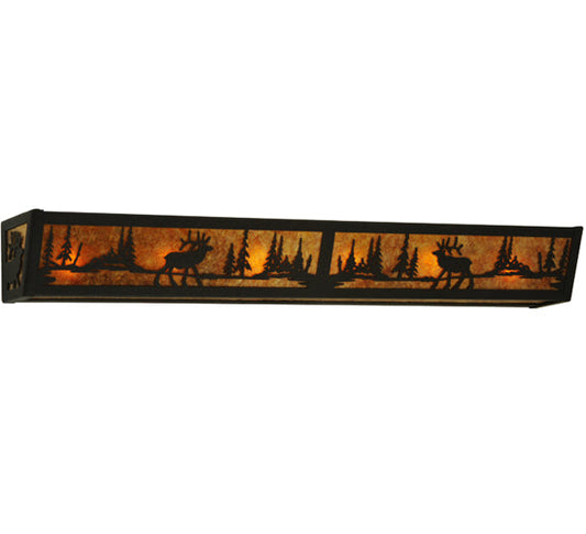 Meyda Lighting Elk at Lake 36" 6-Light Dark Roast Vanity Light With Amber Mica Shade Glass