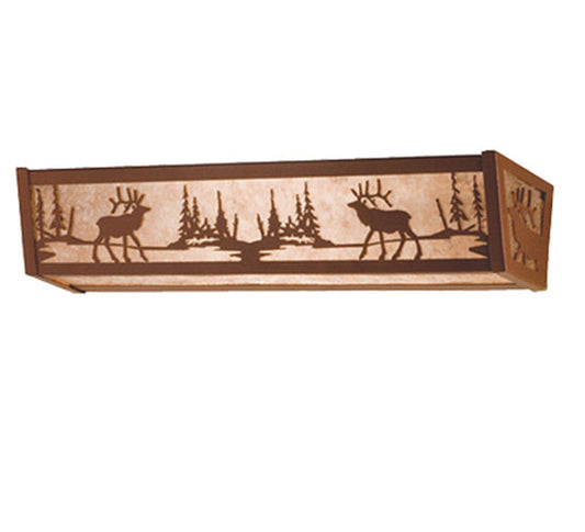 Meyda Lighting Elk at Lake 36" 6-Light Rust Vanity Light With Silver Mica Shade Glass