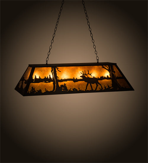 Meyda Lighting Elk at Lake 48" 6-Light Textured Island Pendant Light With Amber Mica Shade Glass