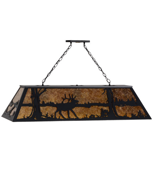 Meyda Lighting Elk at Lake 48" 6-Light Textured Island Pendant Light With Amber Mica Shade Glass