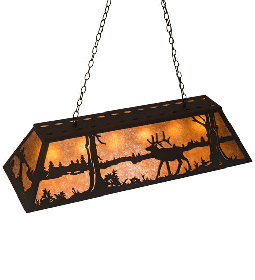 Meyda Lighting Elk at Lake 48" 6-Light Textured Island Pendant Light With Amber Mica Shade Glass