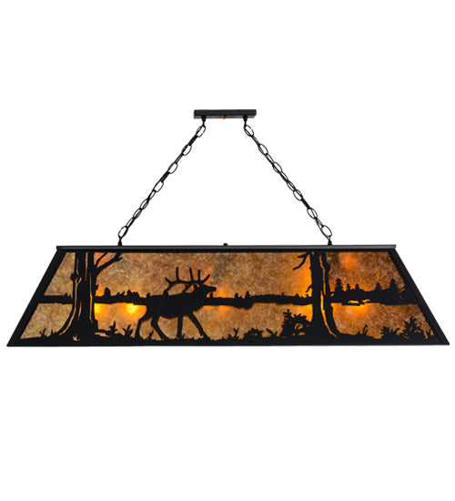 Meyda Lighting Elk at Lake 48" 6-Light Textured Island Pendant Light With Amber Mica Shade Glass