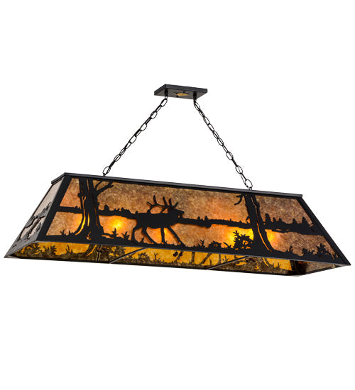 Meyda Lighting Elk at Lake 48" 6-Light Textured Island Pendant Light With Amber Mica Shade Glass