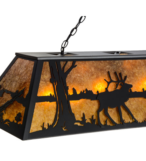 Meyda Lighting Elk at Lake 48" 6-Light Textured Island Pendant Light With Amber Mica Shade Glass