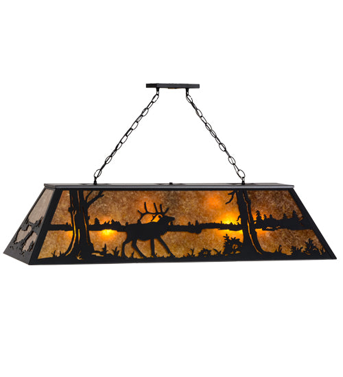 Meyda Lighting Elk at Lake 48" 6-Light Textured Island Pendant Light With Amber Mica Shade Glass