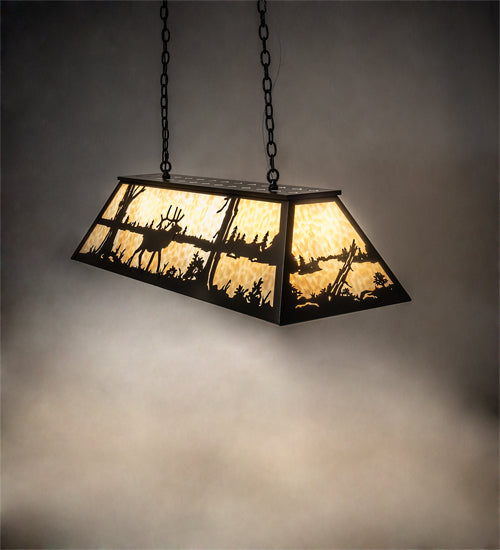 Meyda Lighting Elk at Lake 48" 6-Light Timeless Bronze Island Pendant Light With Beige Art Shade Glass
