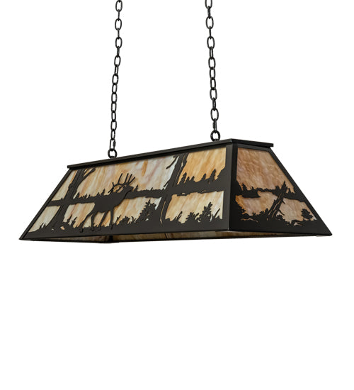 Meyda Lighting Elk at Lake 48" 6-Light Timeless Bronze Island Pendant Light With Beige Art Shade Glass