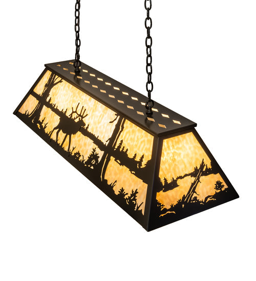 Meyda Lighting Elk at Lake 48" 6-Light Timeless Bronze Island Pendant Light With Beige Art Shade Glass