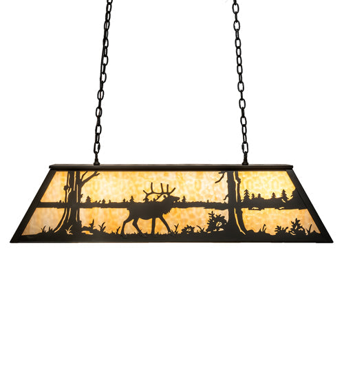 Meyda Lighting Elk at Lake 48" 6-Light Timeless Bronze Island Pendant Light With Beige Art Shade Glass