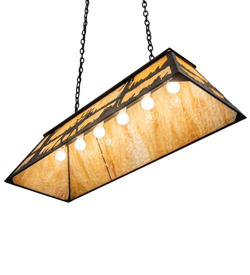 Meyda Lighting Elk at Lake 48" 6-Light Timeless Bronze Island Pendant Light With Beige Art Shade Glass