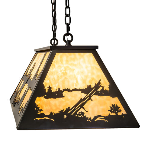 Meyda Lighting Elk at Lake 48" 6-Light Timeless Bronze Island Pendant Light With Beige Art Shade Glass